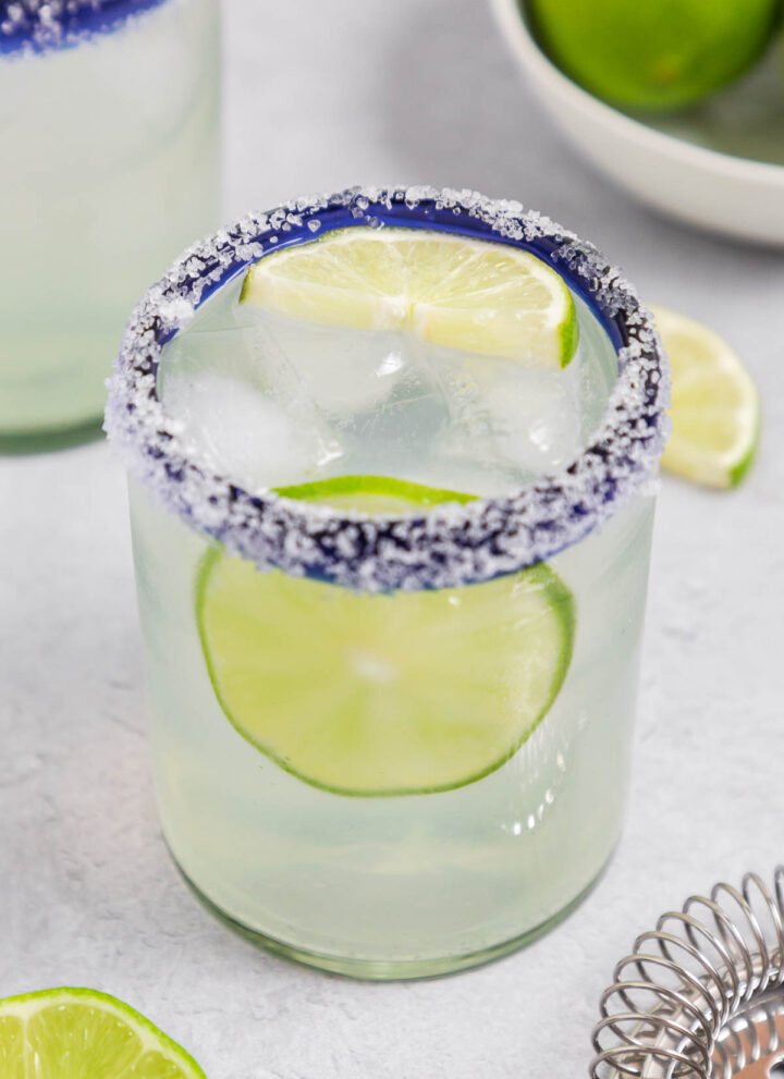 Margartia glass with salted rim and lime.